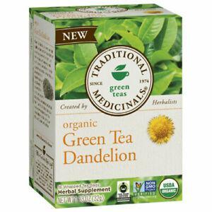 TRADITIONAL MEDICINALS ORGANIC GREEN TEA DANDELION 16BAGS