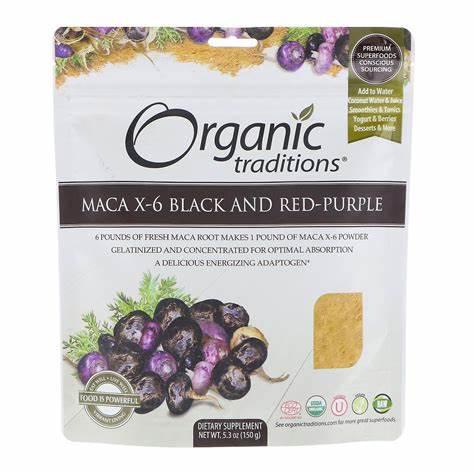 ORGANIC TRADITIONS MACA X-6 BLACK AND RED POWDER 5.3OZ